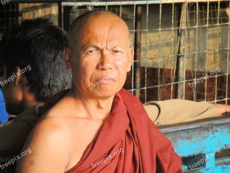 Monk Religion Buddhism Faithful Myanmar