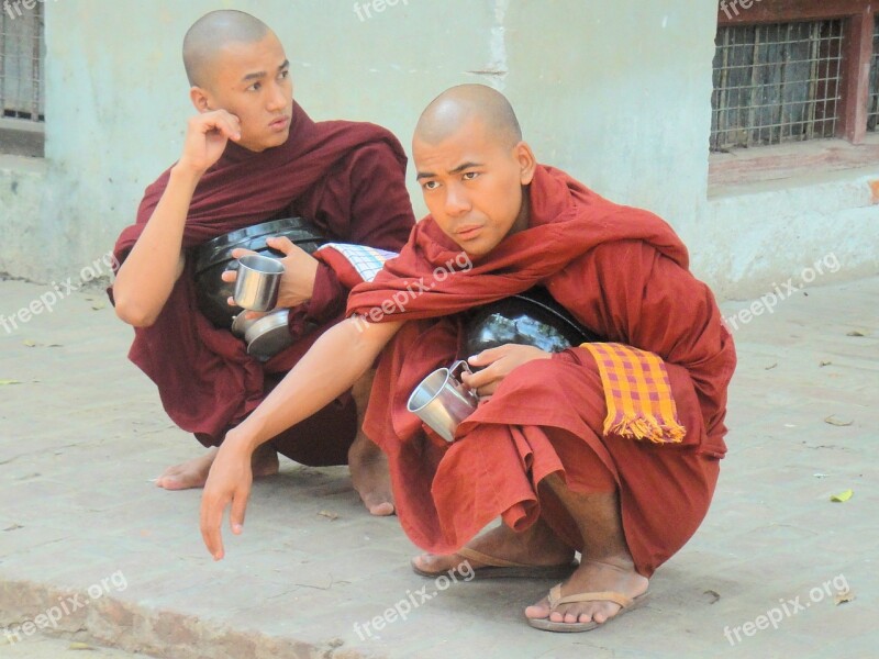 Monks Religion Buddhism Faithful Myanmar