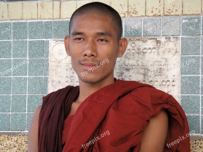 Monk Religion Buddhism Faithful Myanmar