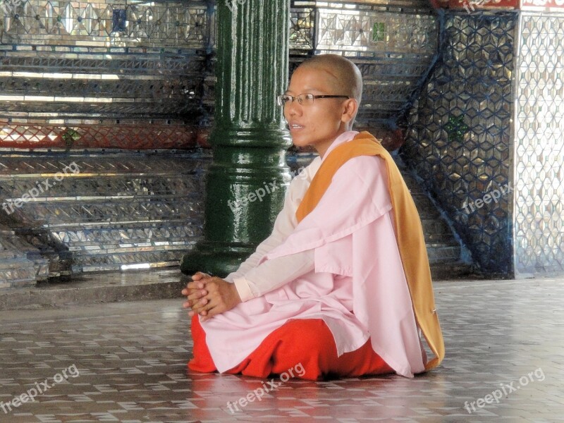 Woman Monastery Buddhism Myanmar Pink