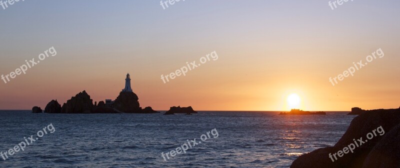 Jersey Sunset Lighthouse Travel Water