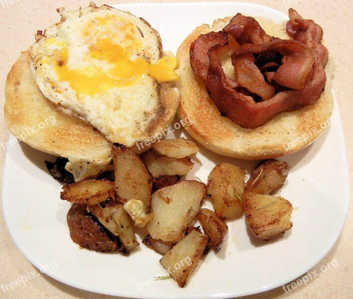 Bacon Egg Potatoes Toast Breakfast Food