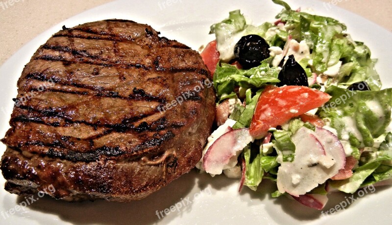 Bbq Steak Rib Eye Salad Vegetables Food