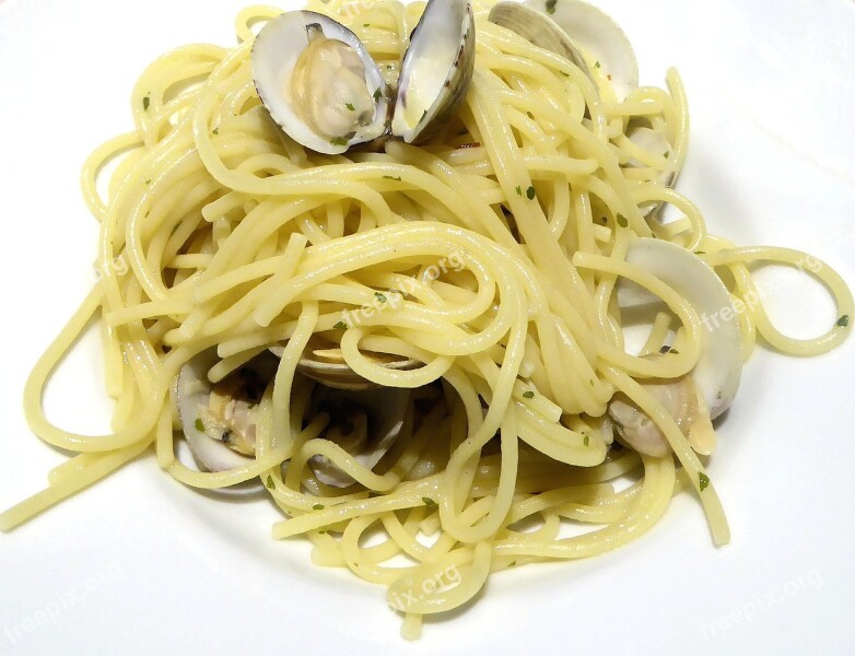 Spaghetti Fresh Clams Seafood White Wine Olive Oil