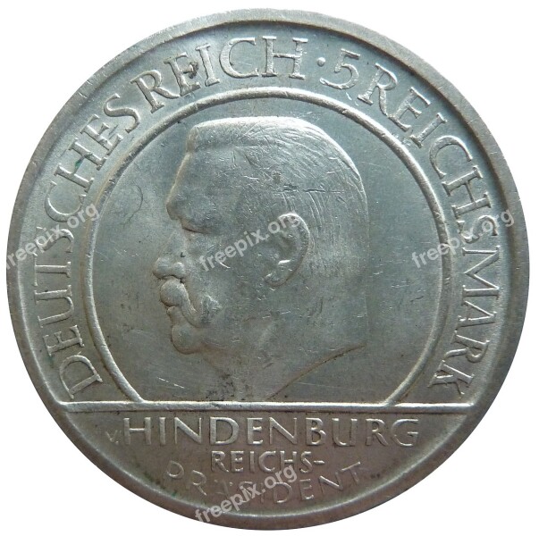 Reichsmark Hindenburg Weimar Republic Coin Money