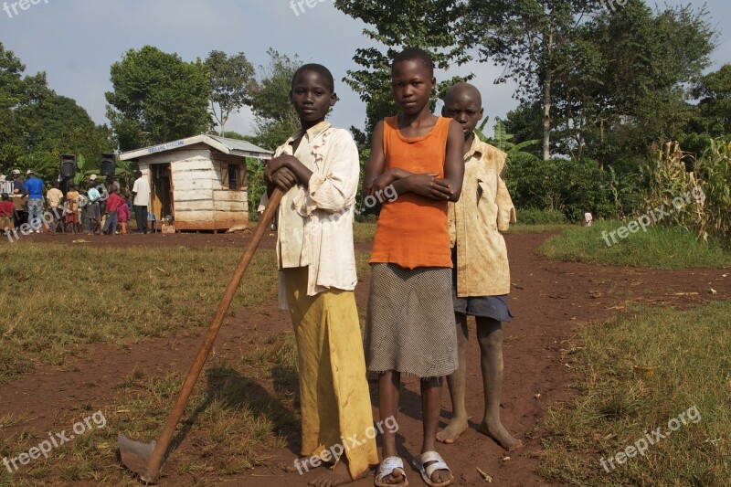 Africa Uganda Children Hoe Farming