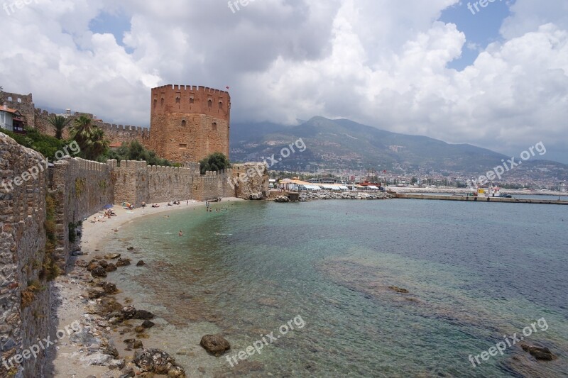 Fortress Alanya Red Tower Wall Old