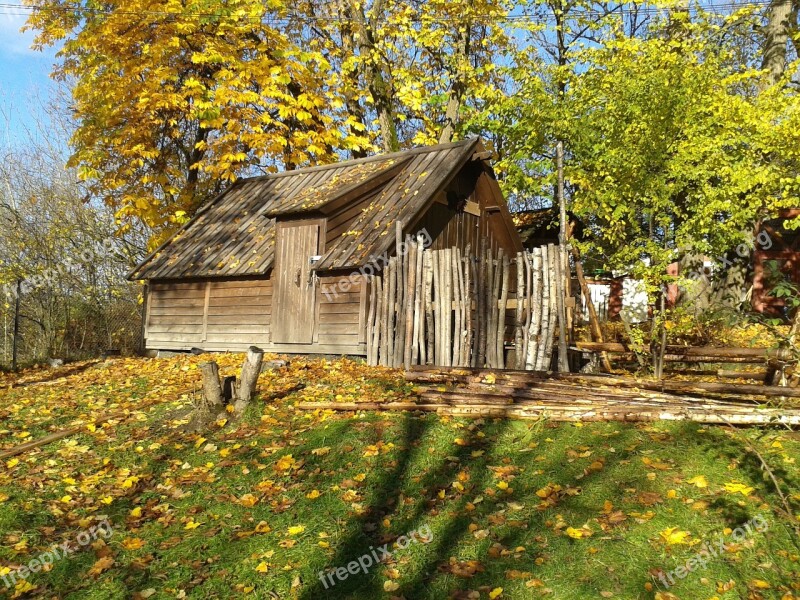 Wooden Hut Woods Forest Autumn