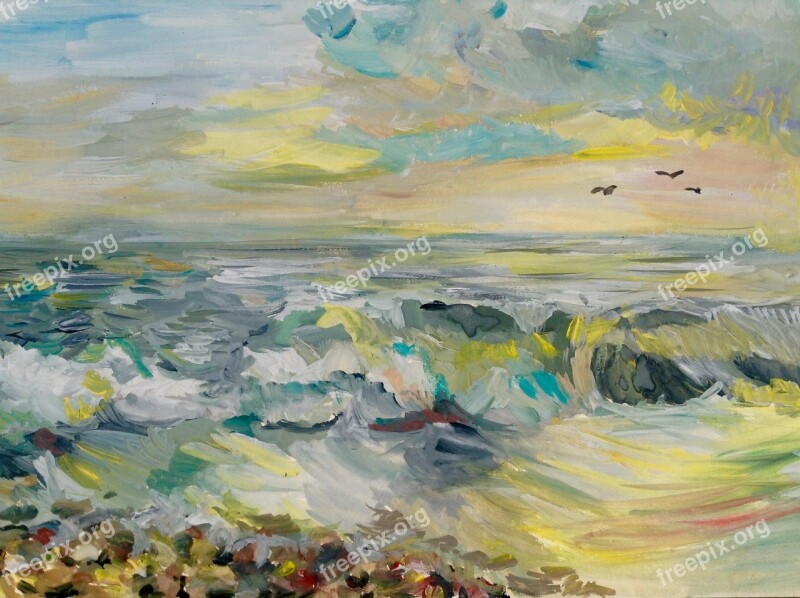 Picture Figure Gouache Paint Sea