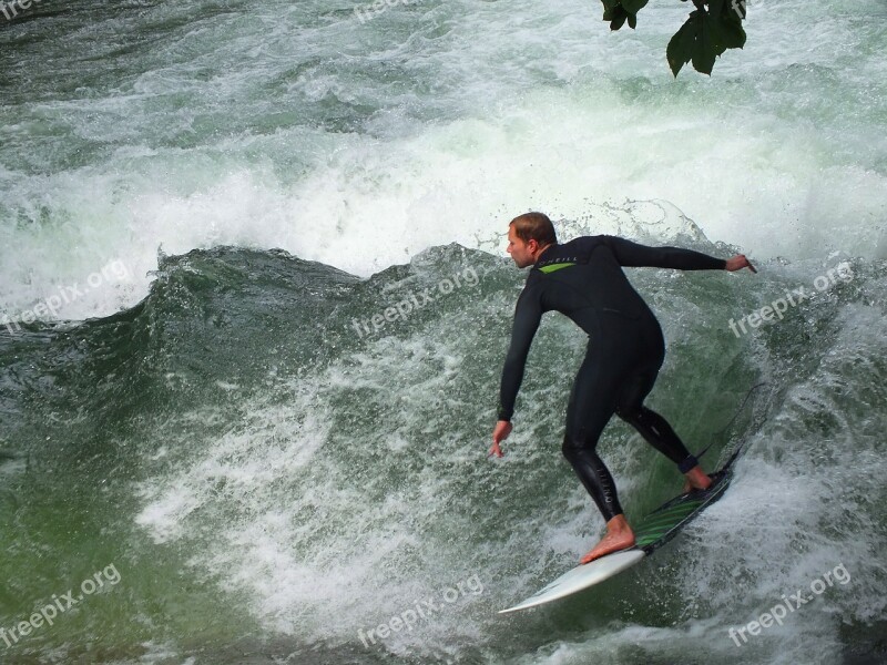 Munich Eisbach Surfer Surf English Garden