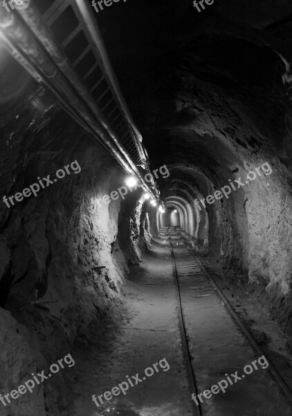 Mine Cave Underground Tunnel Black White