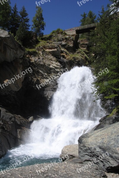 Nature Waterfall Mountain Rocks Water