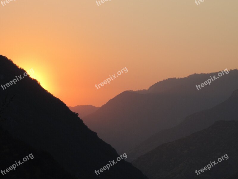 Sunset Mountains Valley California Kings Canyon