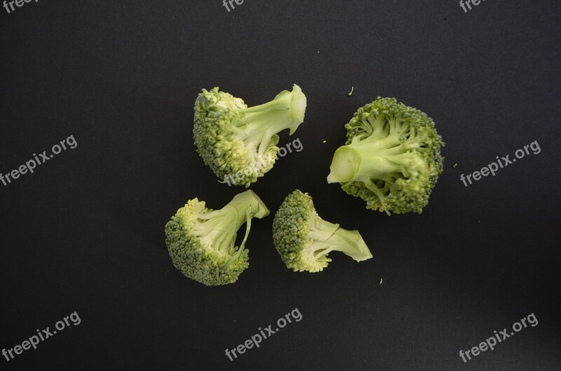 Brokoli Vegetables Black Background Florets Brokoliröschen