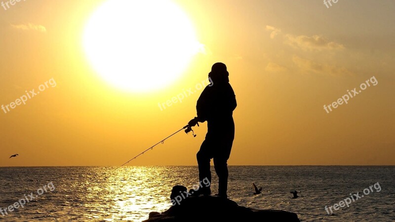 Sunset Angler Lake Nature Nightfall