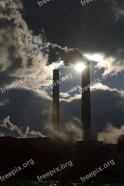 Smoke Stacks Power Plant Power Smoke Pollution