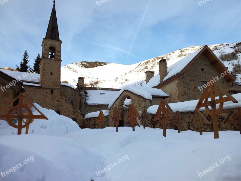 Snow Cemetery Mountain Church Winter