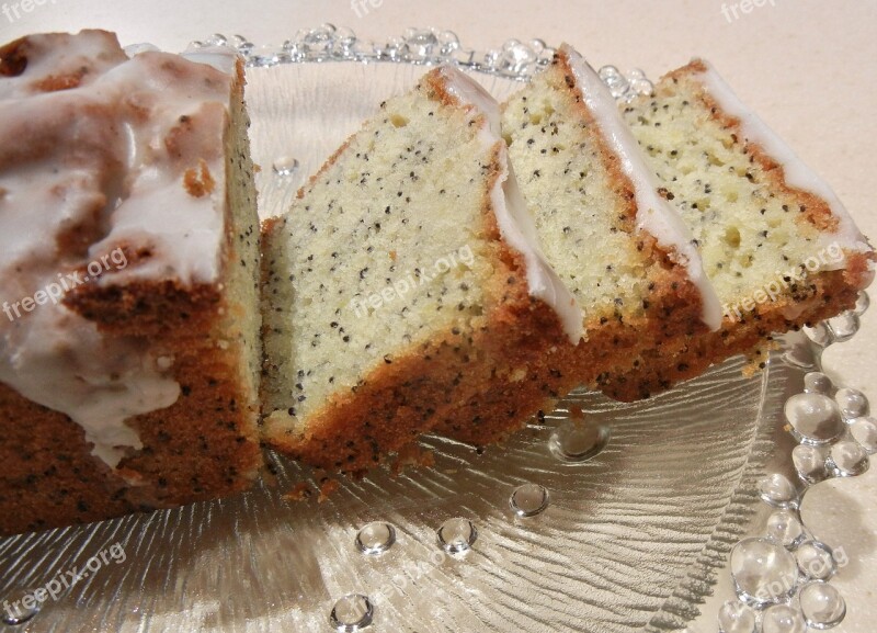 Lemon Poppyseed Cake Icing Sugar Sweet Food Baked