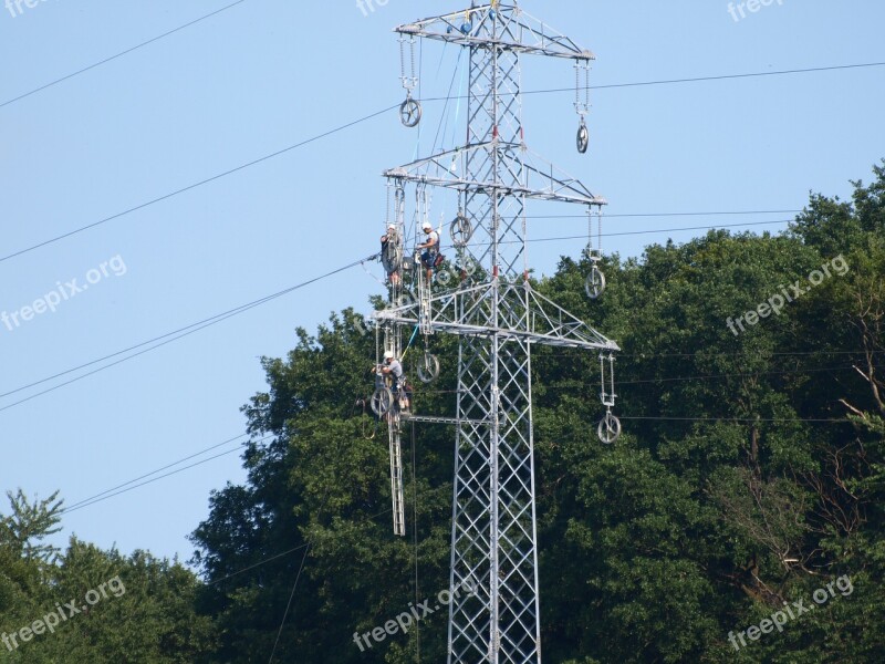 Strommast Men Power Line New Mast Work