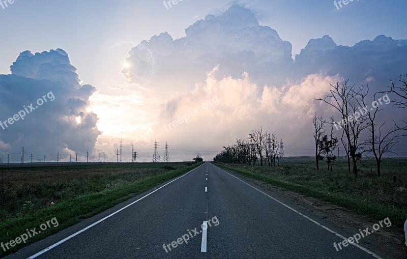 Blue Clouds Light Road Sky