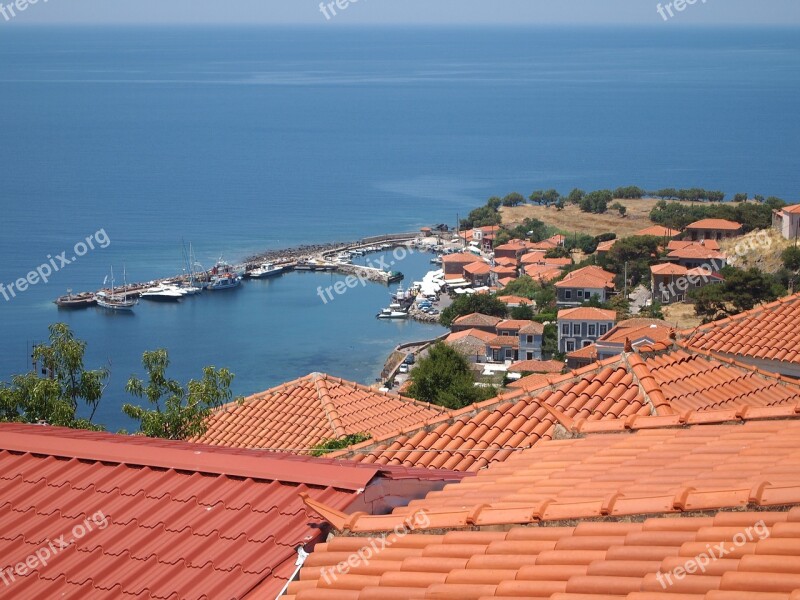 View Port Ships Greece Lesbos