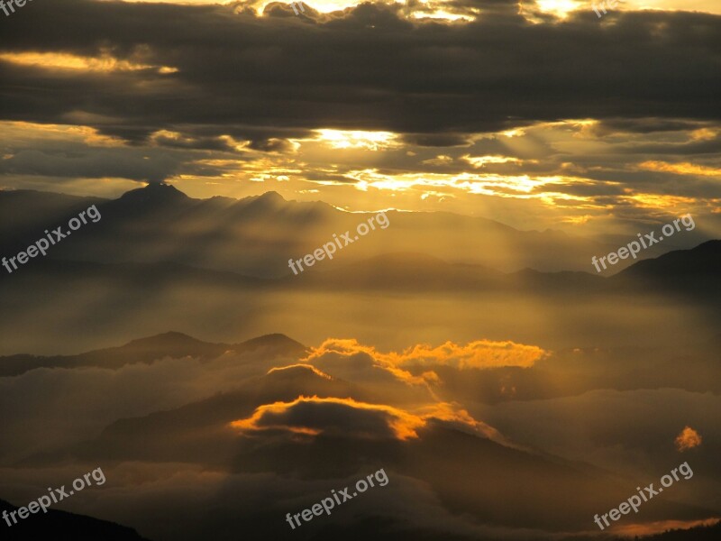 Orange Sky Clouds Sunset Sunshine Sun Rays