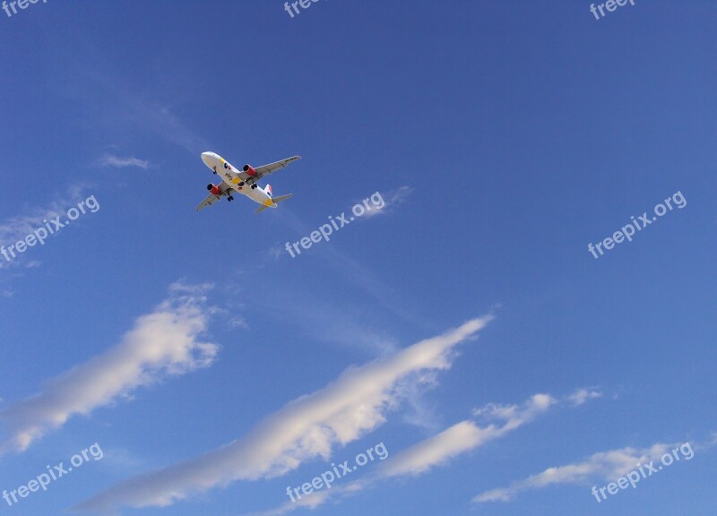 Sky Clouds Plane Blue Day