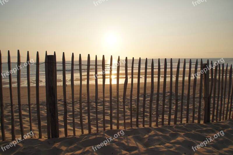 Sunset Fence Ocean Biscarrosse Sea