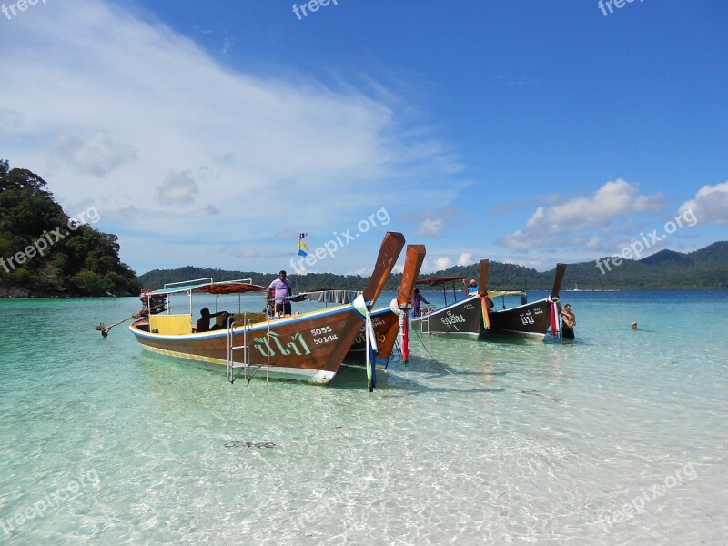 Boats Thailand Sea Tropical Ocean