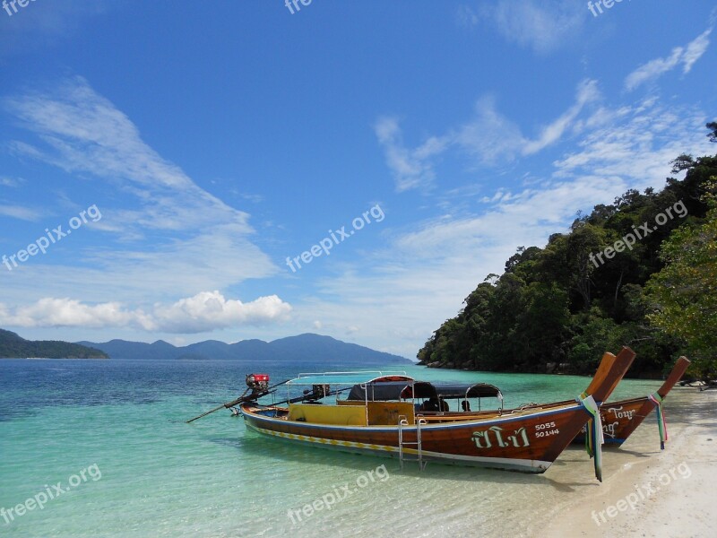 Boats Thailand Sea Tropical Ocean