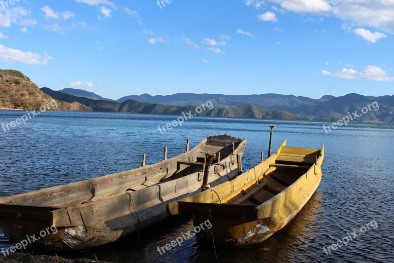 Boats Couple Lugu Lake The Scenery Free Photos