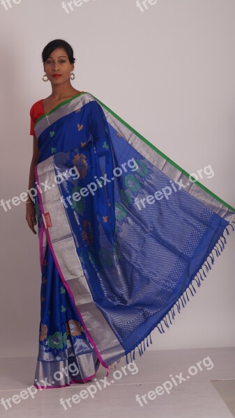 Sarees Blue Color Saris Womens Wear Indian Clothing Traditional