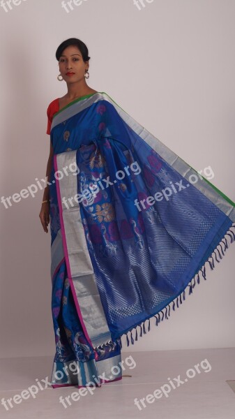 Sarees Blue Color Saris Womens Wear Indian Clothing Traditional