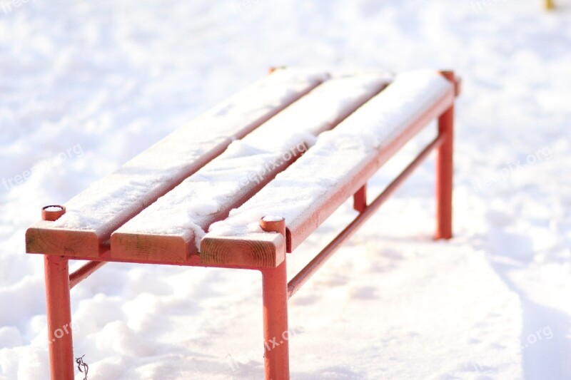 Bench Red Winter Snow Winter Morning