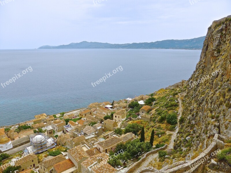 Monemvasia Village Greece Rooftops Coastal