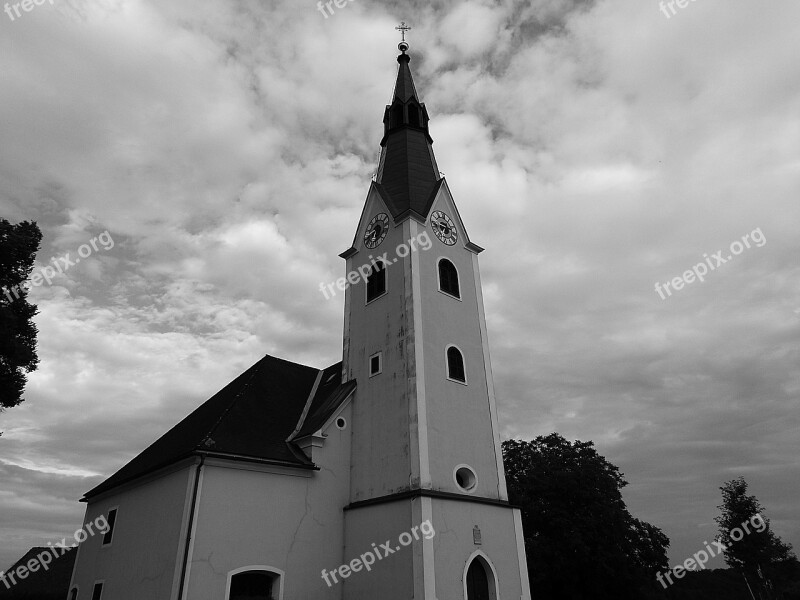 Church Steeple Catholic Clock Tower Black And White