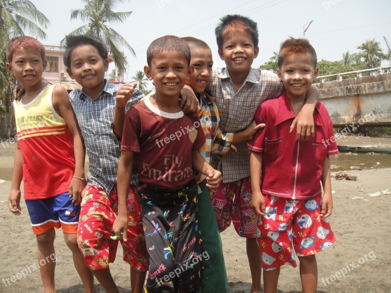 Children Boys Friendship Myanmar Burma