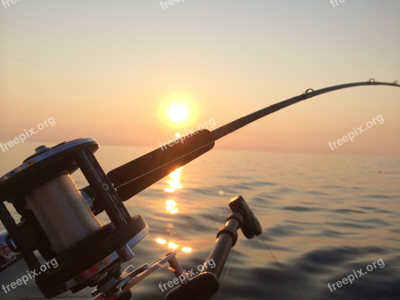 Fishing Fishing Rod Lake Sunrise Water