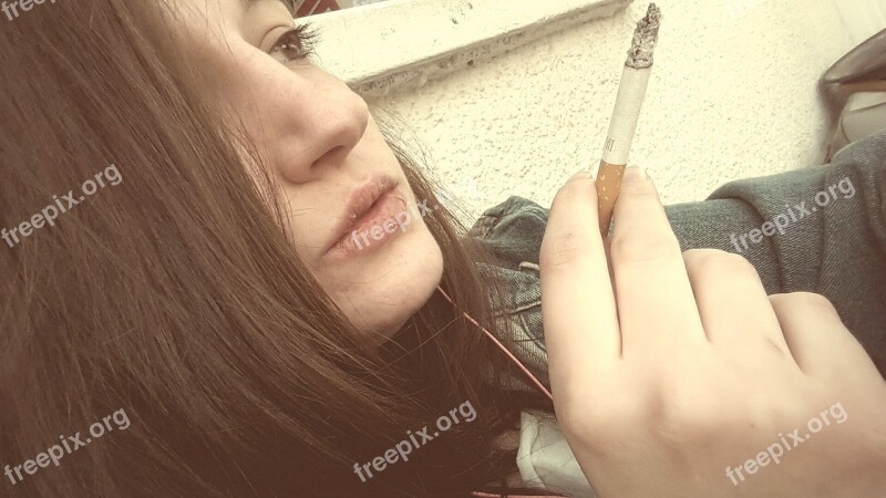 Girl Cigarette Smoking Brown Hair Young