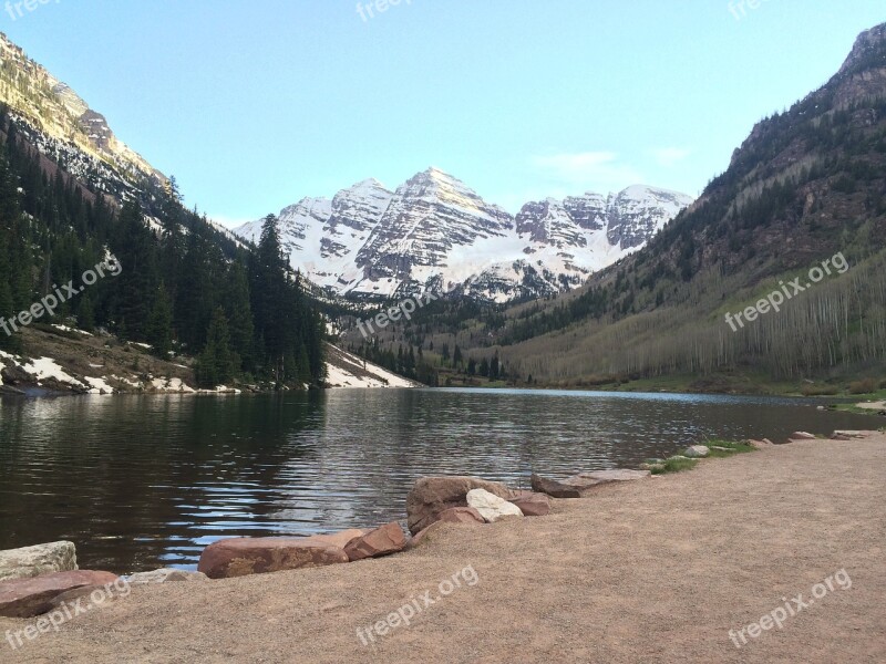 Mountains Maroon Bells Colorado Nature Spring