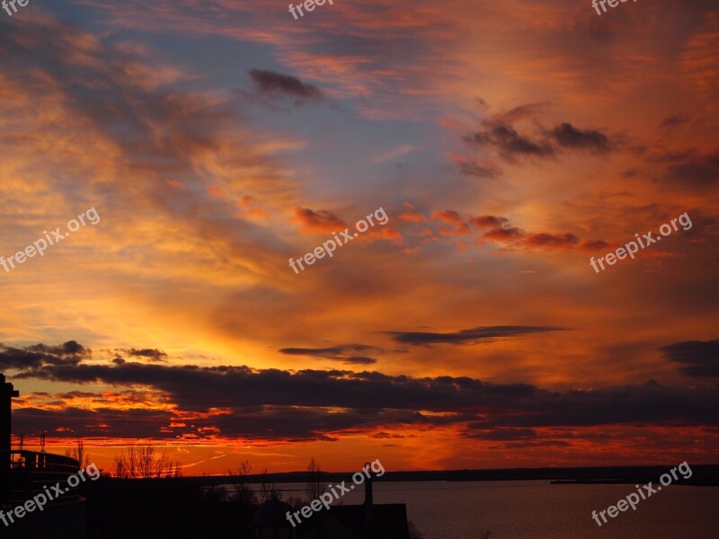 Sunset Red Sky Lake Velence Free Photos