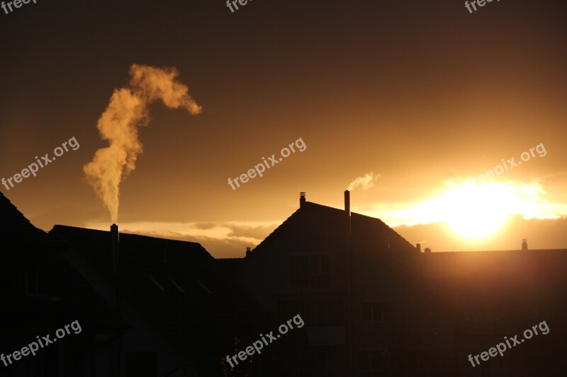 Sunset Yellow Smoke Roof Silhouette