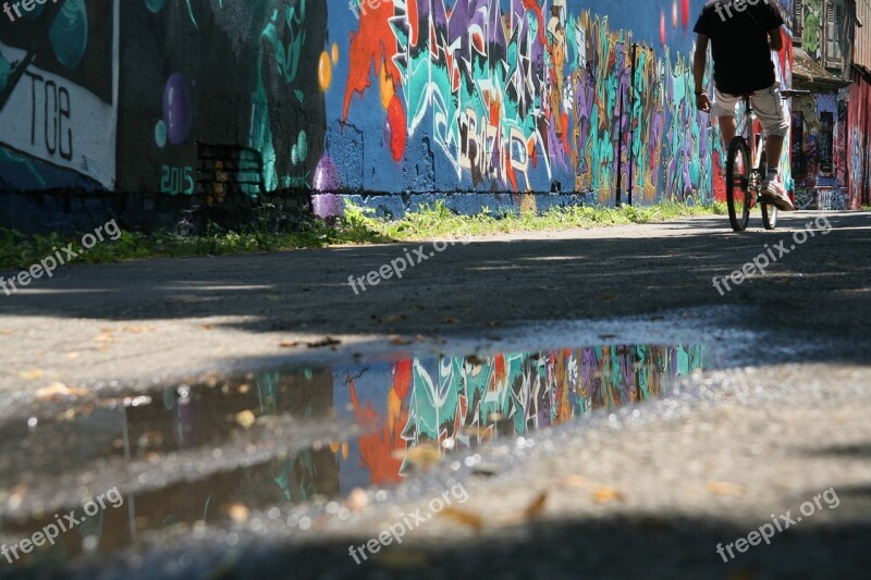 Graffiti Puddle Water Reflection Free Photos