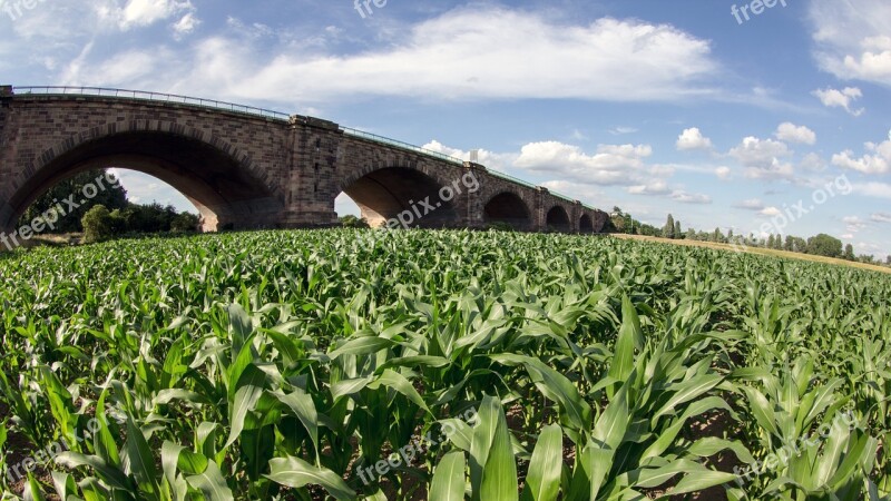 Landscape Highway Bridge Clouds Cornfield Free Photos