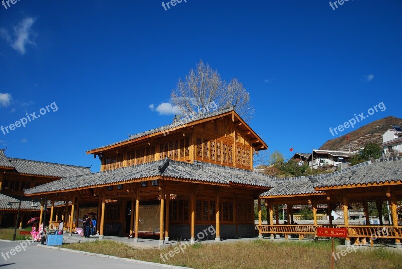 House Blue Sky The Scenery Wooden House Asian Style