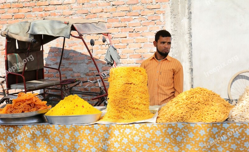 Indian Street Vendor Selling Sweets Rural Market Market