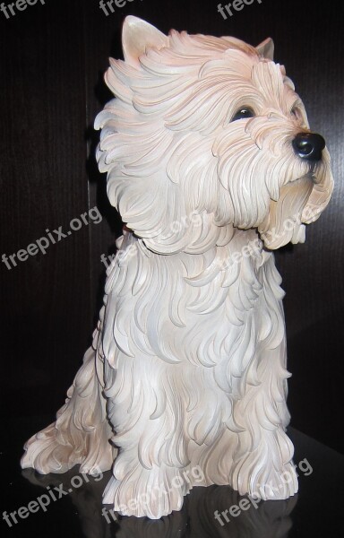 White Terrier Sculpture Wood Polychromed