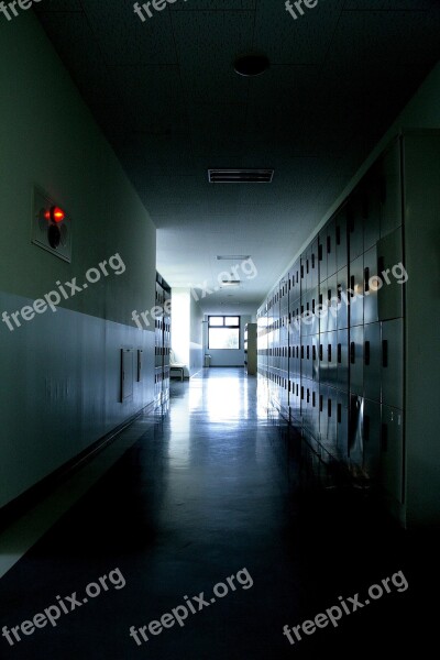 School Corridor Locker Night Darkness