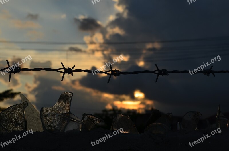 Barb Wire Wire Gloomy Sky Barbed Fence