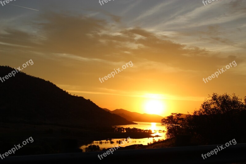 Sunset Mountains Lake Nature Landscape